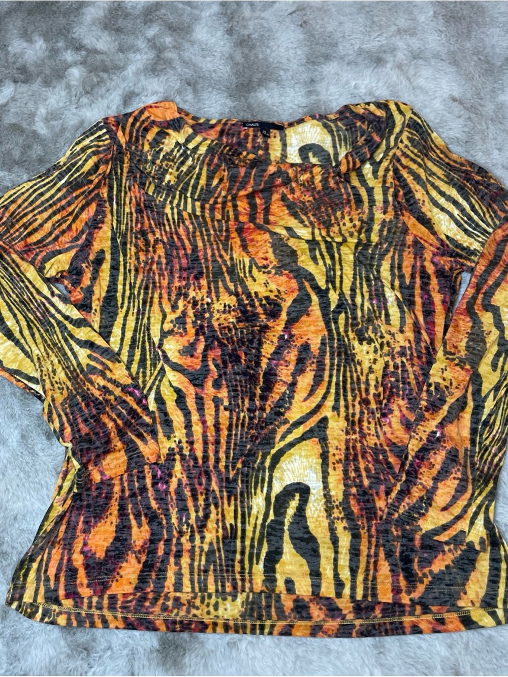 Chaus Womens XL Shirt Boho Multicolor Zebra Lagenlook Scoopneck -0271